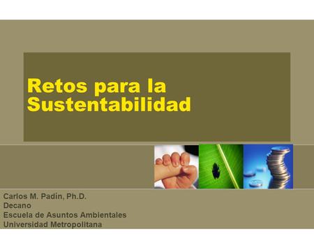 Retos para la Sustentabilidad Carlos M. Padín, Ph.D. Decano Escuela de Asuntos Ambientales Universidad Metropolitana.