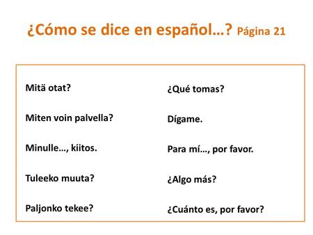 ¿Cómo se dice en español…? Página 21