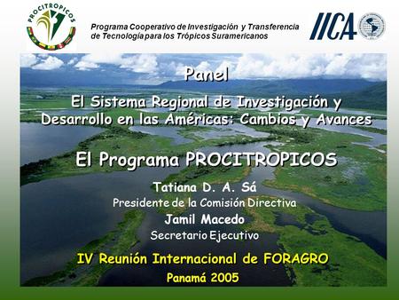 IV Reunión Internacional de FORAGRO Panamá 2005 IV Reunión Internacional de FORAGRO Panamá 2005 Panel El Sistema Regional de Investigación y Desarrollo.