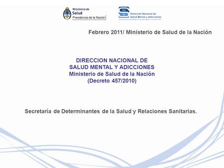Febrero 2011/ Ministerio de Salud de la Nación DIRECCION NACIONAL DE SALUD MENTAL Y ADICCIONES Ministerio de Salud de la Nación (Decreto 457/2010) Secretaría.