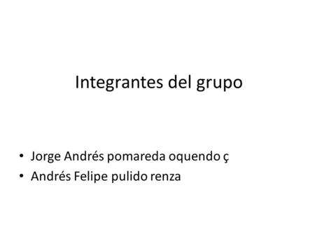 Integrantes del grupo Jorge Andrés pomareda oquendo ç Andrés Felipe pulido renza.