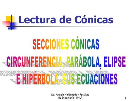 Lectura de Cónicas SECCIONES CÓNICAS CIRCUNFERENCIA, PARÁBOLA, ELIPSE