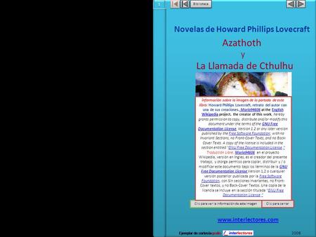 1 1 Biblioteca Novelas de Howard Phillips Lovecraft Azathoth y La Llamada de Cthulhu Clic para ver la información de este imagenClic para cerrar www.interlectores.com.