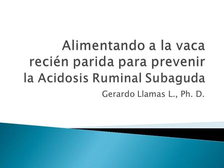 Alimentando a la vaca recién parida para prevenir la Acidosis Ruminal Subaguda Gerardo Llamas L., Ph. D.