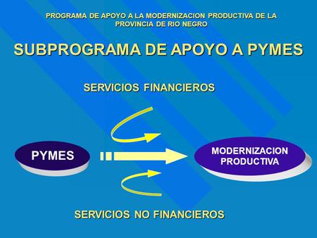 SUBPROGRAMA DE APOYO A PYMES PYMES MODERNIZACION PRODUCTIVA SERVICIOS NO FINANCIEROS SERVICIOS FINANCIEROS PROGRAMA DE APOYO A LA MODERNIZACION PRODUCTIVA.