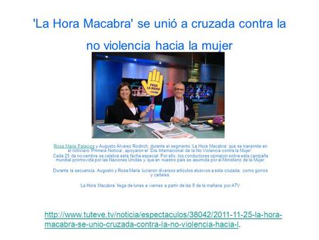 'La Hora Macabra' se unió a cruzada contra la no violencia hacia la mujer Rosa María Palacios y Augusto Álvarez Rodrich, durante el segmento ‘La Hora Macabra’