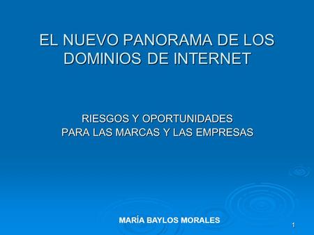 1 EL NUEVO PANORAMA DE LOS DOMINIOS DE INTERNET RIESGOS Y OPORTUNIDADES PARA LAS MARCAS Y LAS EMPRESAS MARÍA BAYLOS MORALES.