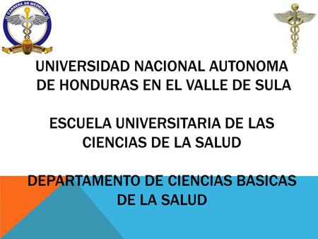 UNIVERSIDAD NACIONAL AUTONOMA DE HONDURAS EN EL VALLE DE SULA ESCUELA UNIVERSITARIA DE LAS CIENCIAS DE LA SALUD DEPARTAMENTO DE CIENCIAS BASICAS DE.