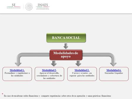 BANCA SOCIAL Modalidades de apoyo Modalidad 1.