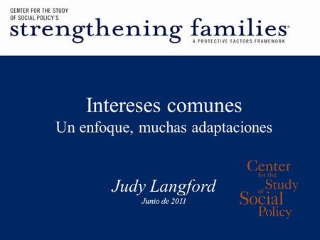 Intereses comunes Un enfoque, muchas adaptaciones Judy Langford Junio de 2011.