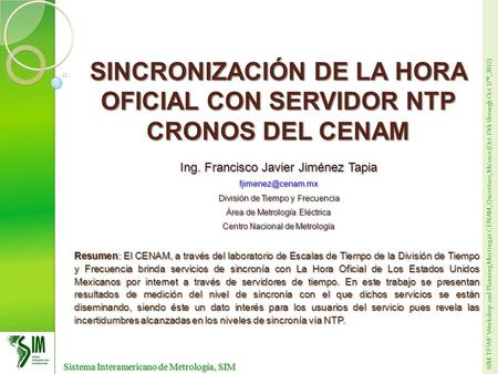 SINCRONIZACIÓN DE LA HORA OFICIAL CON SERVIDOR NTP CRONOS DEL CENAM
