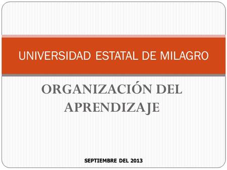 SEPTIEMBRE DEL 2013 UNIVERSIDAD ESTATAL DE MILAGRO ORGANIZACIÓN DEL APRENDIZAJE.