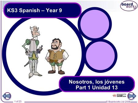© Boardworks Ltd 2006 1 of 23 KS3 Spanish – Year 9 Nosotros, los jóvenes Part 1 Unidad 13.