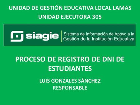 LUIS GONZALES SÁNCHEZ RESPONSABLE PROCESO DE REGISTRO DE DNI DE ESTUDIANTES UNIDAD DE GESTIÓN EDUCATIVA LOCAL LAMAS UNIDAD EJECUTORA 305.