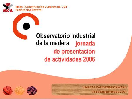 Metal, Construcción y Afines de UGT Federación Estatal jornada de presentación de actividades 2006 HABITAT VALENCIA FORWARD 25 de Septiembre de 2007 Observatorio.