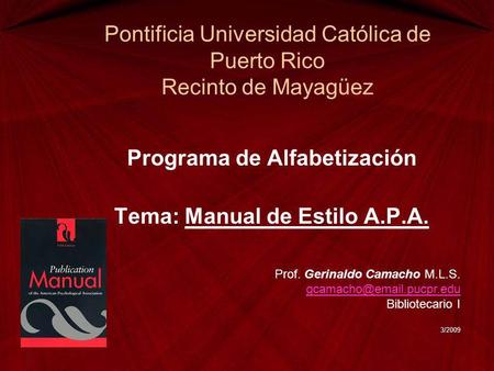 Pontificia Universidad Católica de Puerto Rico Recinto de Mayagüez