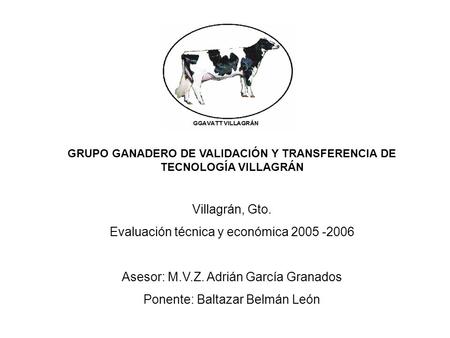 GRUPO GANADERO DE VALIDACIÓN Y TRANSFERENCIA DE TECNOLOGÍA VILLAGRÁN Villagrán, Gto. Evaluación técnica y económica 2005 -2006 Asesor: M.V.Z. Adrián García.