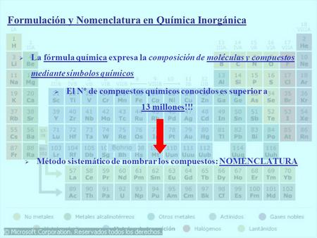 Formulación y Nomenclatura en Química Inorgánica