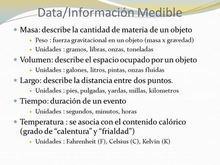 Data/Información Medible