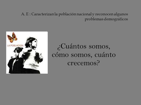 A. E : Caracterizan la población nacional y reconocen algunos problemas demográficos ¿Cuántos somos, cómo somos, cuánto crecemos?