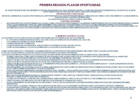 PRIMERA REUNION: PLAN DE OPORTUNIDAD