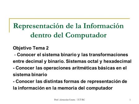 Representación de la Información dentro del Computador