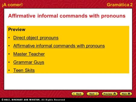 Affirmative informal commands with pronouns
