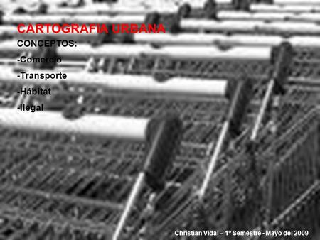 CARTOGRAFIA URBANA CONCEPTOS: -Comercio -Transporte -Hábitat -Ilegal Christian Vidal – 1º Semestre - Mayo del 2009.