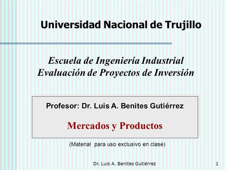 Escuela de Ingeniería Industrial Evaluación de Proyectos de Inversión
