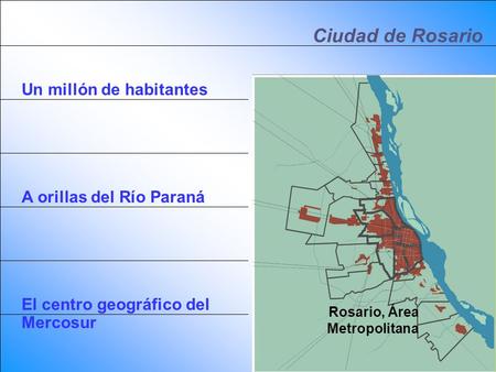 Ciudad de Rosario Un millón de habitantes A orillas del Río Paraná