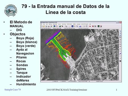 2003 HYPACK MAX Training Seminar1 Sample Case 79 79 - la Entrada manual de Datos de la Línea de la costa El Metodo de MANUAL –DIG Objectos –Boya (Roja)