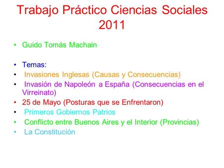 Trabajo Práctico Ciencias Sociales 2011