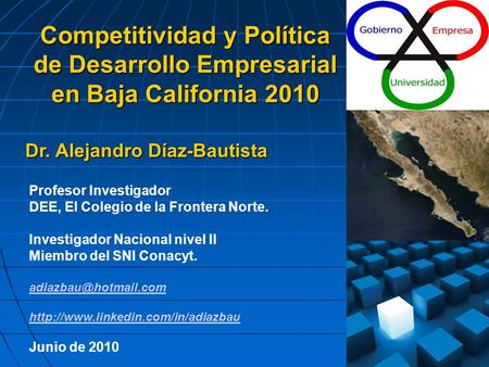Competitividad y Política de Desarrollo Empresarial en Baja California 2010 Dr. Alejandro Díaz-Bautista Dr. Alejandro Díaz-Bautista Profesor Investigador.