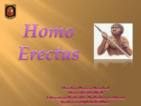 Homo Erectus Nombre: Tamara Esquivel Curso: 3ro Medio B Asignatura: Evolución, Ecología y Ambiente Profesora: Ma Soledad Ríos.