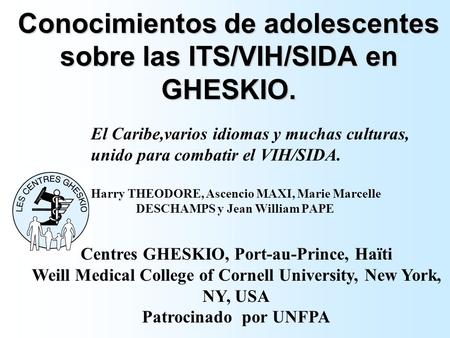 Conocimientos de adolescentes sobre las ITS/VIH/SIDA en GHESKIO.