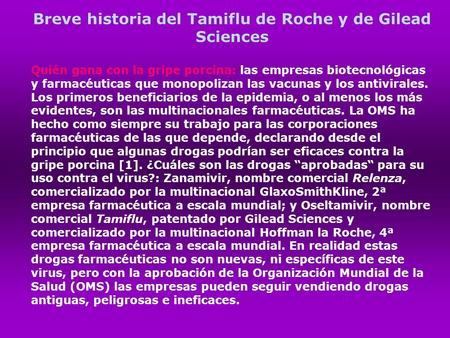 Breve historia del Tamiflu de Roche y de Gilead Sciences