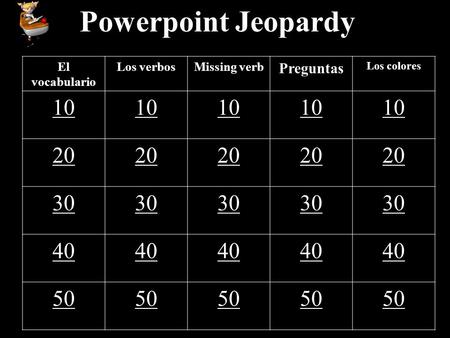 Powerpoint Jeopardy Preguntas El vocabulario Los verbos