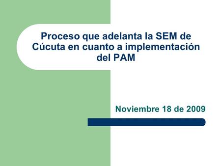 Proceso que adelanta la SEM de Cúcuta en cuanto a implementación del PAM Noviembre 18 de 2009.