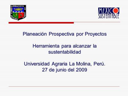 Planeación Prospectiva por Proyectos Herramienta para alcanzar la sustentabilidad Universidad Agraria La Molina, Perú. 27 de junio del 2009.