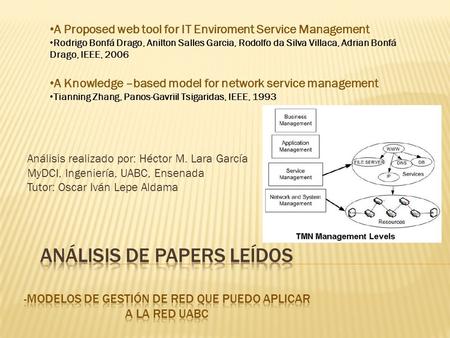 Análisis realizado por: Héctor M. Lara García MyDCI, Ingeniería, UABC, Ensenada Tutor: Oscar Iván Lepe Aldama A Proposed web tool for IT Enviroment Service.