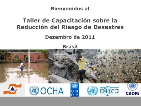 Bienvenidos al Taller de Capacitación sobre la Reducción del Riesgo de Desastres Dezembro de 2011 Brasil.