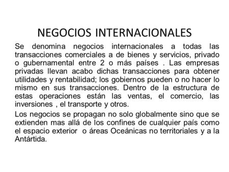 NEGOCIOS INTERNACIONALES