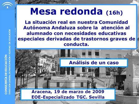 CONSEJERÍA DE EDUCACIÓN DIRECCIÓN GENERAL DE PARTICIPACIÓN Y EQUIDAD EN EDUCACIÓN Jornadas sobre Atención Temprana Málaga, noviembre de 2006. Mesa redonda.
