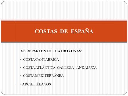 COSTAS DE ESPAÑA COSTA CANTÁBRICA COSTA ATLÁNTICA: GALLEGA - ANDALUZA