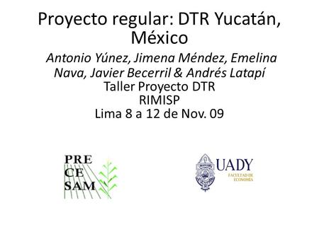 Proyecto regular: DTR Yucatán, México Antonio Yúnez, Jimena Méndez, Emelina Nava, Javier Becerril & Andrés Latapí Taller Proyecto DTR RIMISP Lima 8 a 12.
