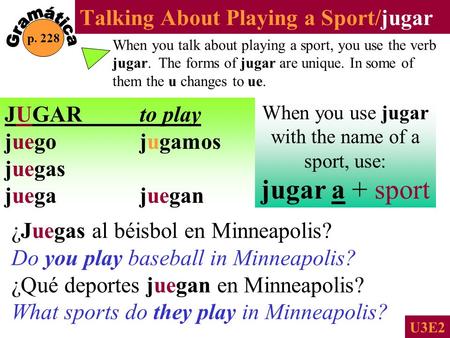 Talking About Playing a Sport/jugar