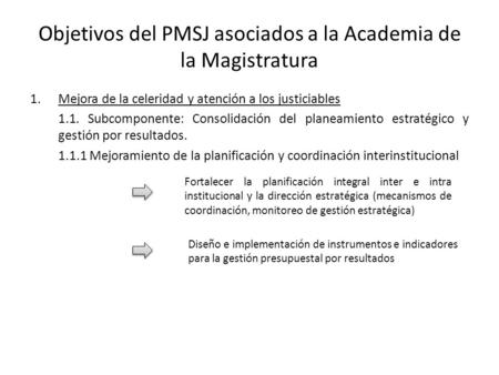 Objetivos del PMSJ asociados a la Academia de la Magistratura