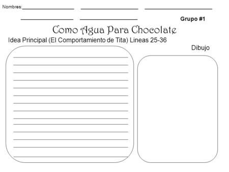 Como Agua Para Chocolate Grupo #1 Idea Principal (El Comportamiento de Tita) Lineas 25-36 Dibujo Nombres:_____________________ _______________________.