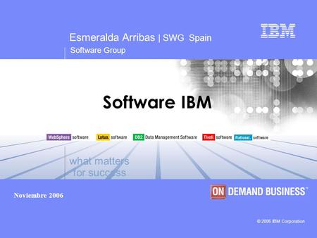 Software Group © 2006 IBM Corporation Software IBM Noviembre 2006 what matters for success Esmeralda Arribas | SWG Spain.