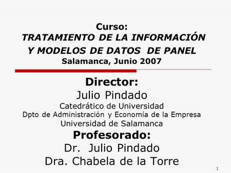 Director: Julio Pindado Profesorado: Dr. Julio Pindado